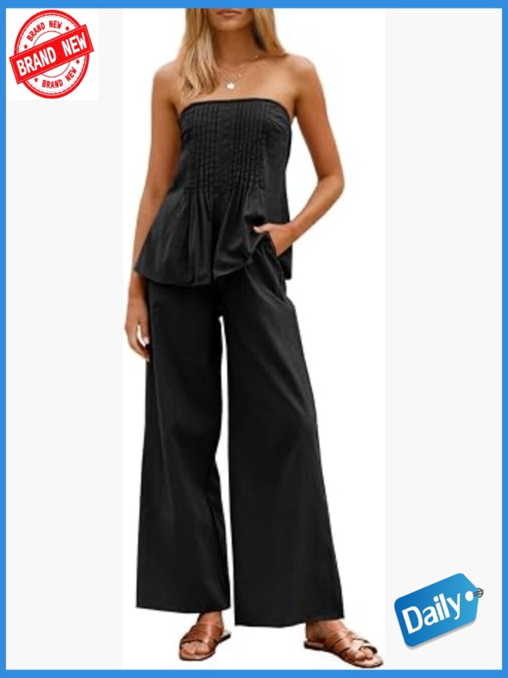 Strapless Tube Top & Wide Leg Pants 2 Piece Lounge Set